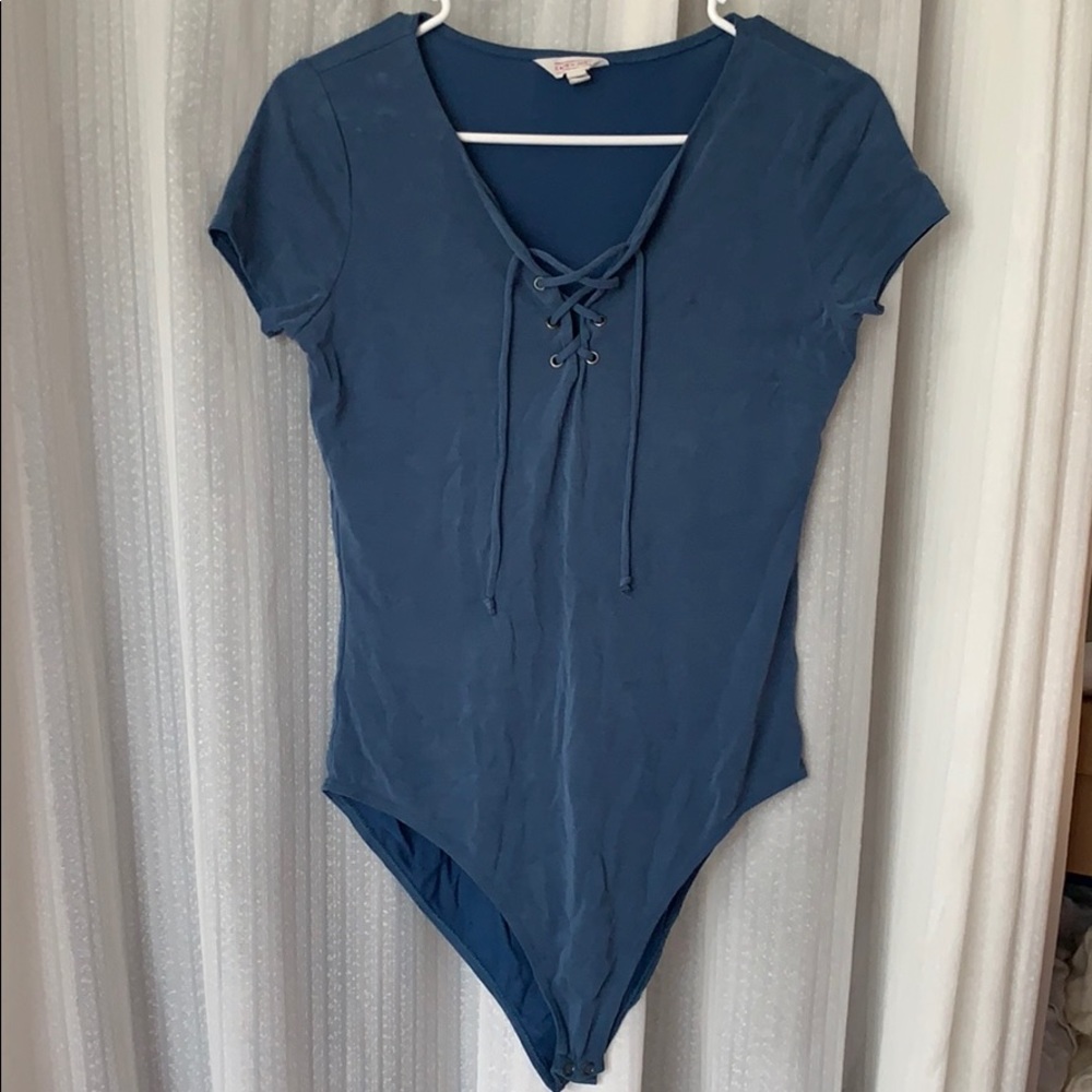 Blue low neck bodysuit